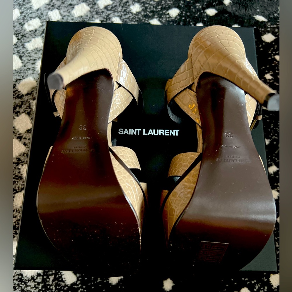 Saint Laurent Croc Embossed Leather Tribute 105 Sandal Platform Grey Taupe - Picture 5 of 10